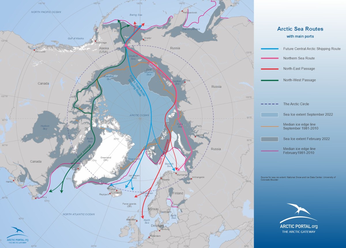 Map: Arctic Sea Routes with main ports full information