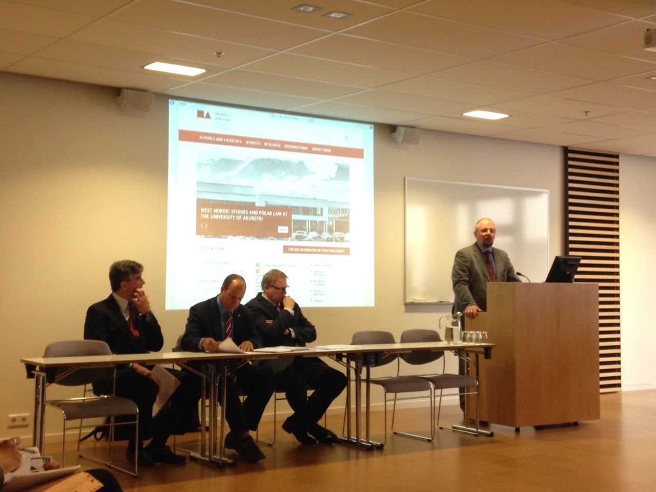 Dr. Eyjólfur Guðmundsson, Ambassador Stewart Wheeler, Ambassador Árni Þór Sigurðsson and Ambassador Robert Barber at the round-table