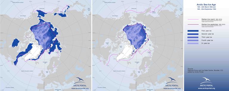 Arctic Portal Map - Arctic Sea Ice Age March and September 1984