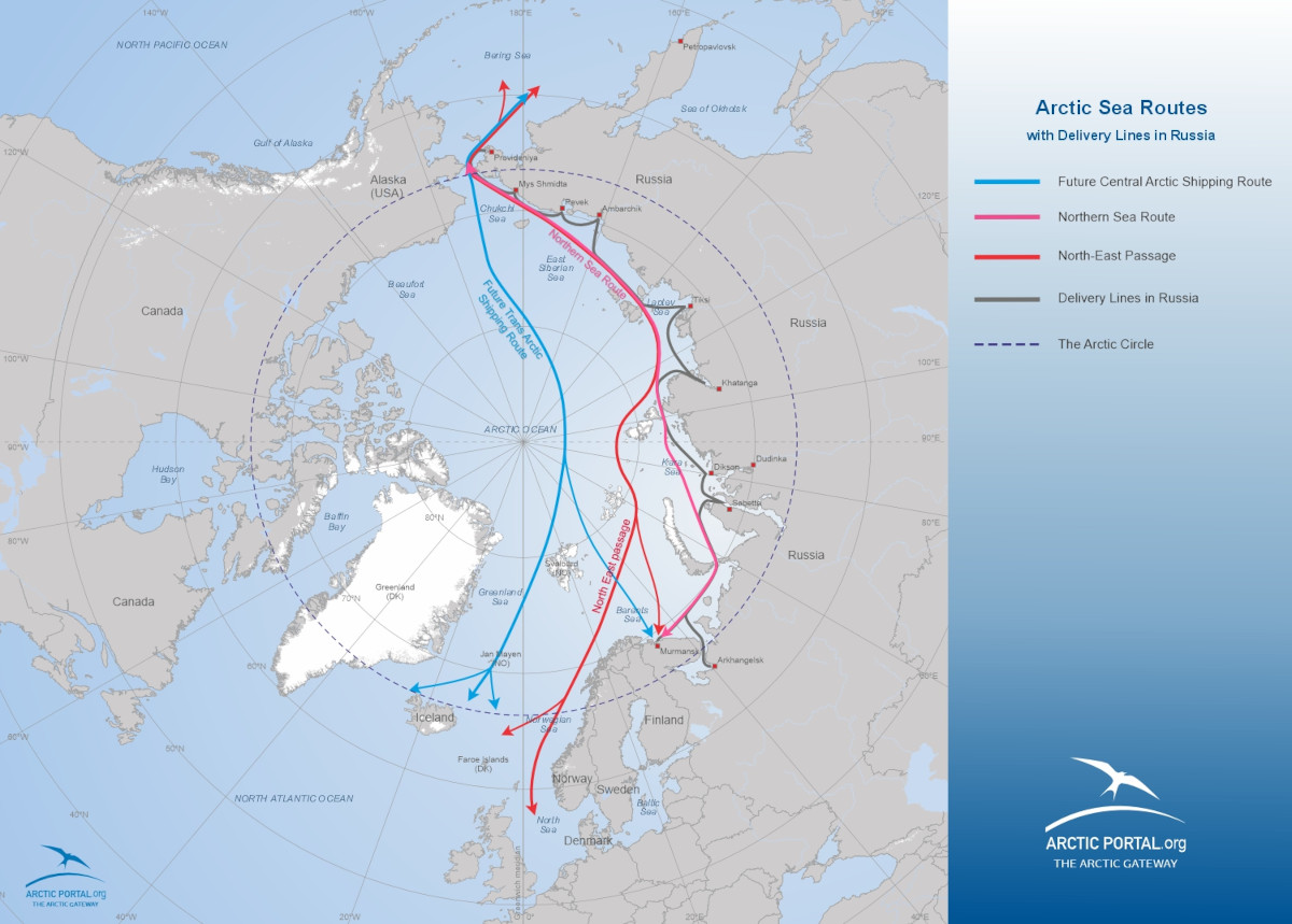 Arctic Portal Map - Arctic Sea Routes with Delivery Lines in Russia