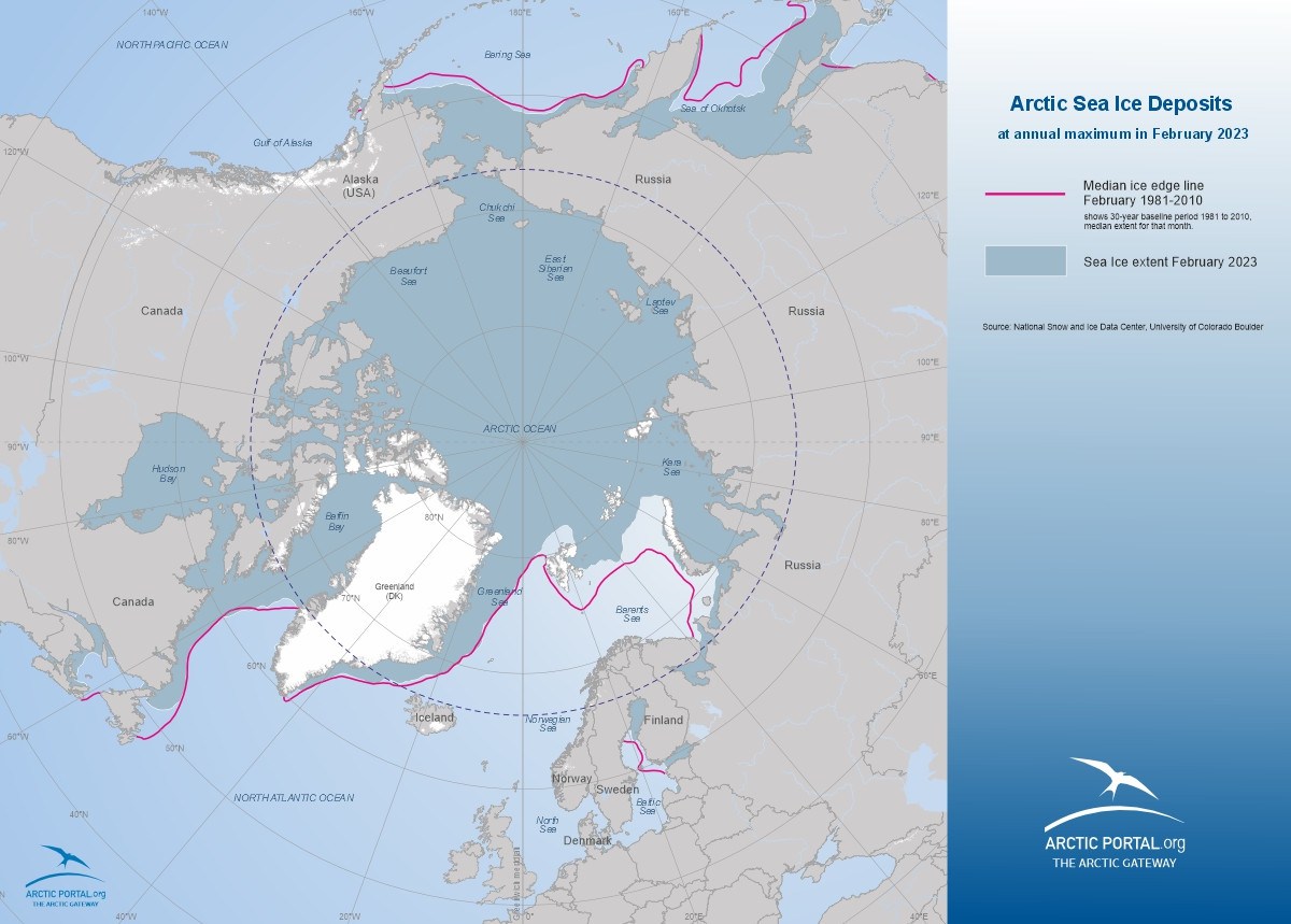 Arctic Sea Ice Deposits at annual maximum February 2023