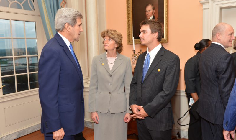 Secretary Kerry Speaks with Senator Murkowski Before the U.S. Chairmanship of the Arctic Council Reception