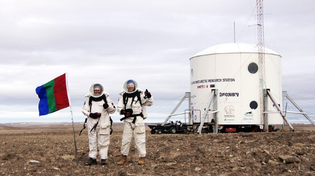 Astronauts at testing ground Devon Island, Canada