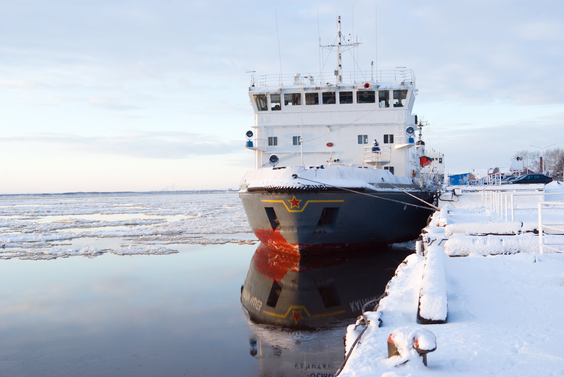 Ship at a port in the arctic