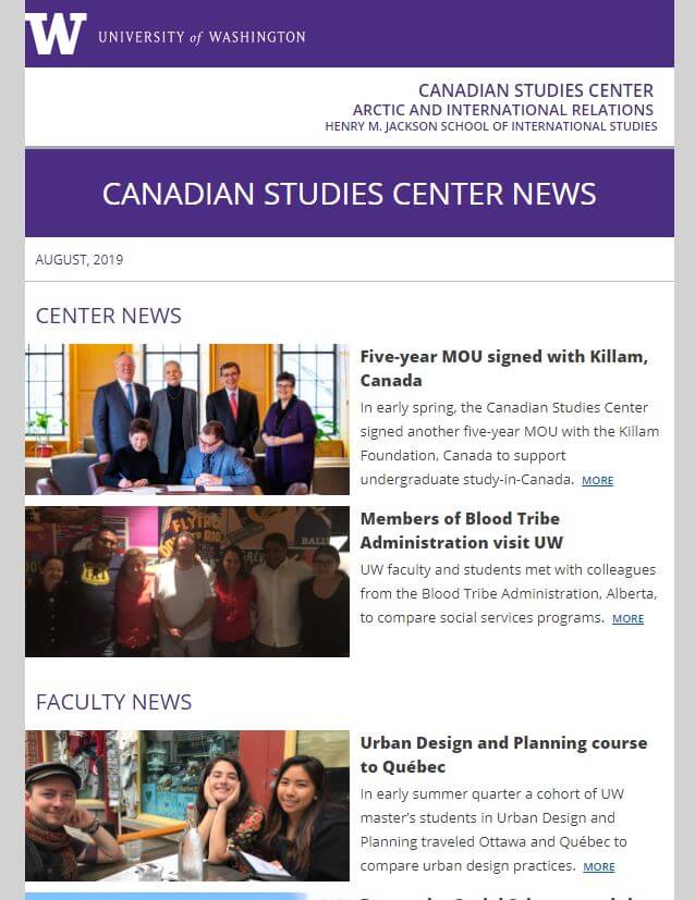 Canadian Studies Center newsletter for August