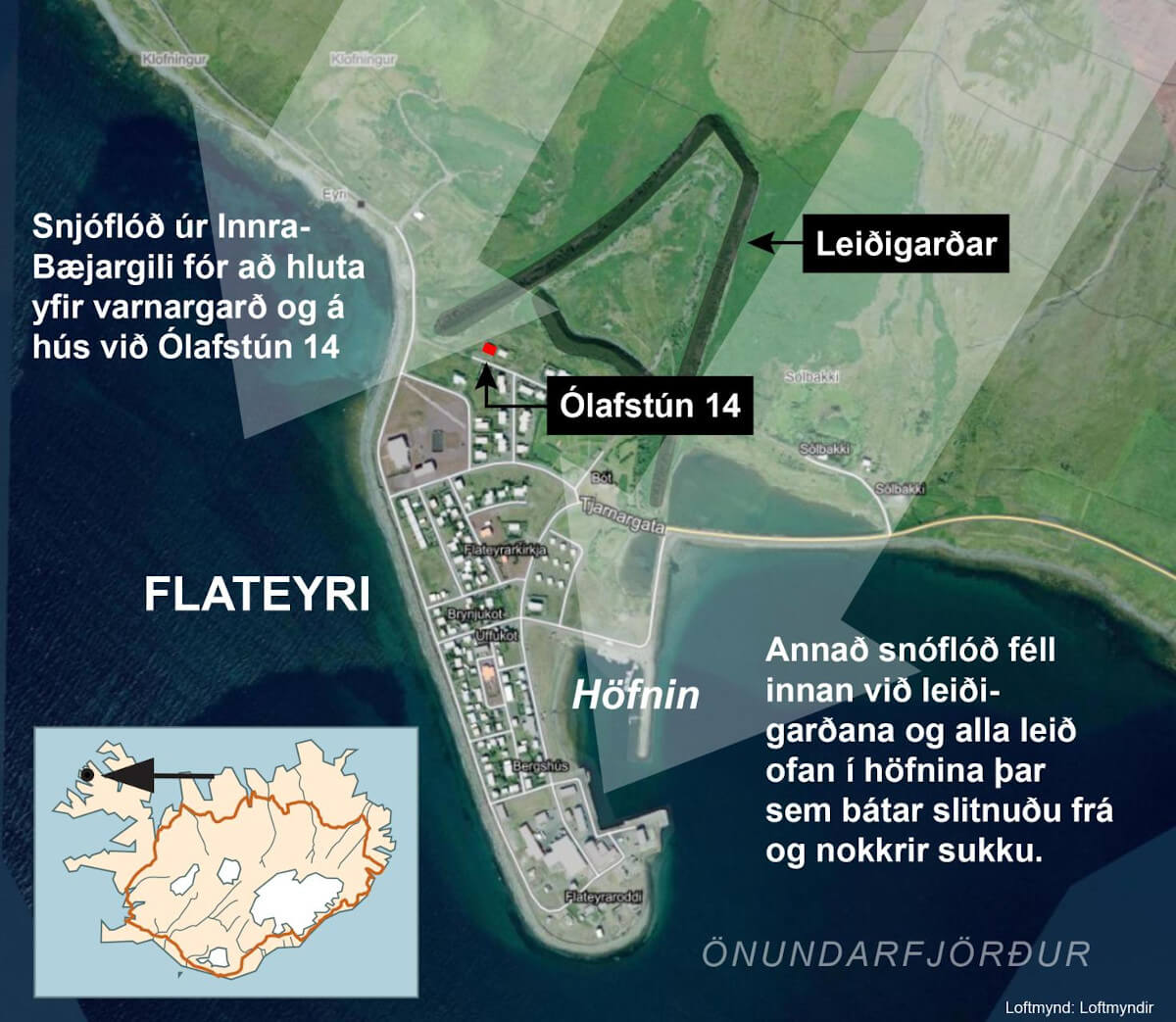 avalanche map of Flateyri Iceland