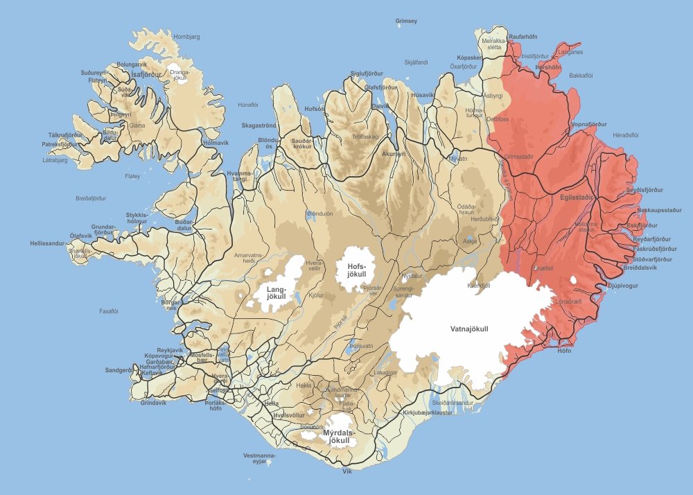 Map of Reindeer Habitat in Iceland