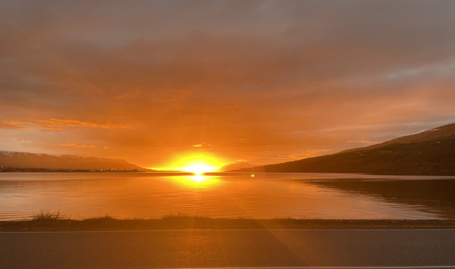 Sunset over the fjord of Eyjafjörður