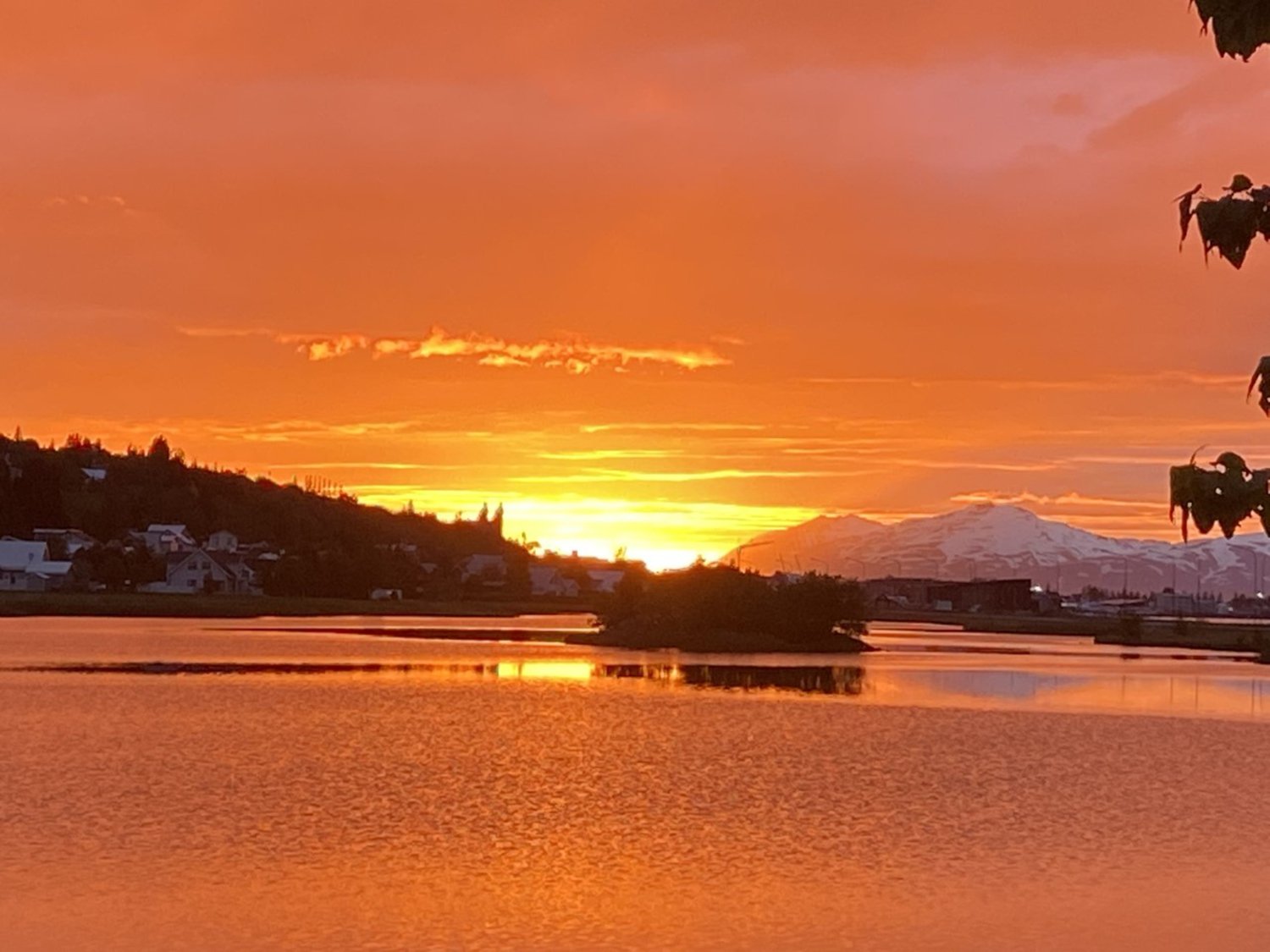 Sunset over the town of Akureyri