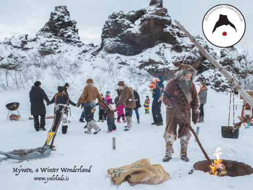 Yule Lads having fun at Dimmuborgir, Mývatn